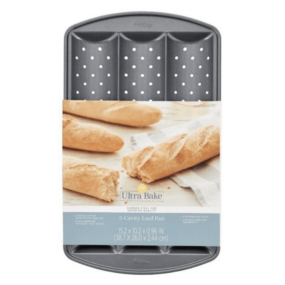 Wilton 3-Cavity Nonstick Channel Baguette Bread Tray Loaf Pan NWT